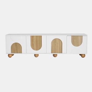 Móvel de TV 175x38x50 cm - 4 portas, design vintage - NaturalBranco