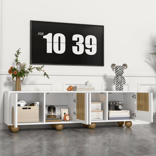 Móvel de TV 175x38x50 cm - 4 portas, design vintage - NaturalBranco Móvel de TV 175x38x50 cm - 4 portas, design vintage - NaturalBranco