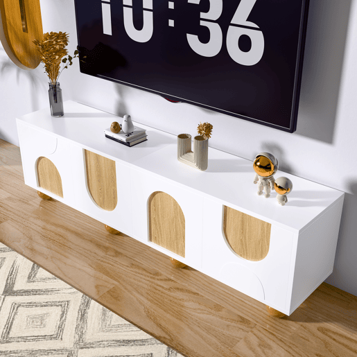 Móvel de TV 175x38x50 cm - 4 portas, design vintage - NaturalBranco Móvel de TV 175x38x50 cm - 4 portas, design vintage - NaturalBranco