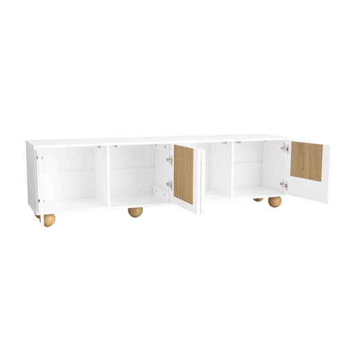 Móvel de TV 175x38x50 cm - 4 portas, design vintage - NaturalBranco Móvel de TV 175x38x50 cm - 4 portas, design vintage - NaturalBranco
