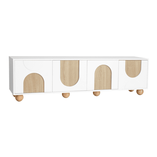 Móvel de TV 175x38x50 cm - 4 portas, design vintage - NaturalBranco Móvel de TV 175x38x50 cm - 4 portas, design vintage - NaturalBranco