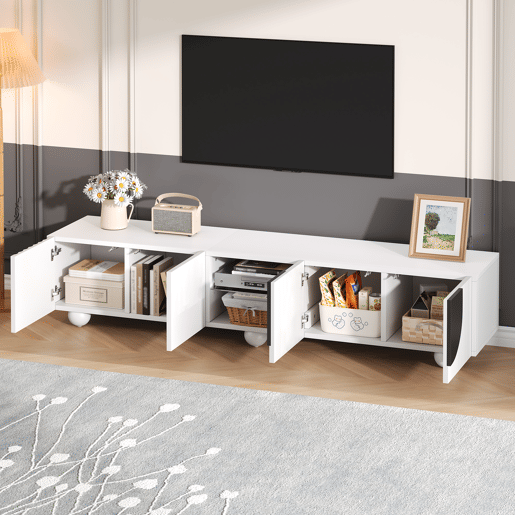 Móvel de TV 180x40 cm - design moderno, baixo, único - Branco Móvel de TV 180x40 cm - design moderno, baixo, único - Branco