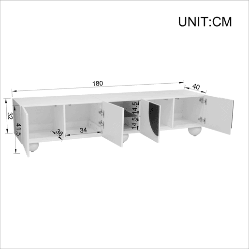 Móvel de TV 180x40 cm - design moderno, baixo, único - Branco Móvel de TV 180x40 cm - design moderno, baixo, único - Branco