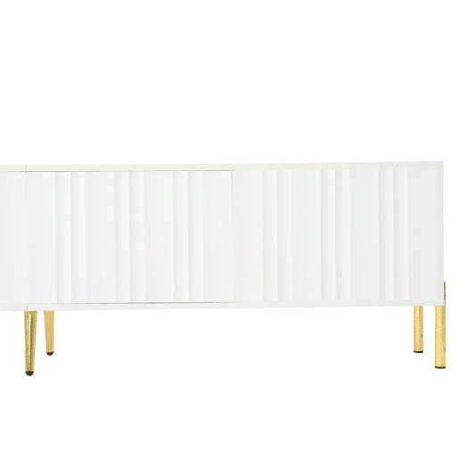 Móvel de TV 190x38x48 cm - Portas com ranhuras, pés dourados - Branco Móvel de TV 190x38x48 cm - Portas com ranhuras, pés dourados - Branco
