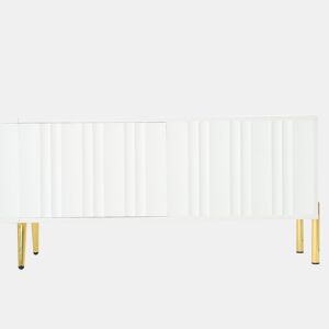 Móvel de TV 190x38x48 cm - Portas com ranhuras, pés dourados - Branco