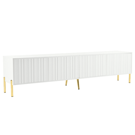 Móvel de TV 190x38x48 cm - Portas com ranhuras, pés dourados - Branco Móvel de TV 190x38x48 cm - Portas com ranhuras, pés dourados - Branco