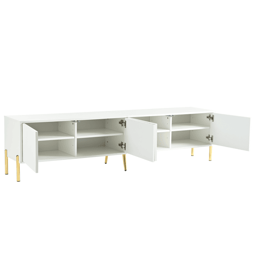 Móvel de TV 190x38x48 cm - Portas com ranhuras, pés dourados - Branco Móvel de TV 190x38x48 cm - Portas com ranhuras, pés dourados - Branco