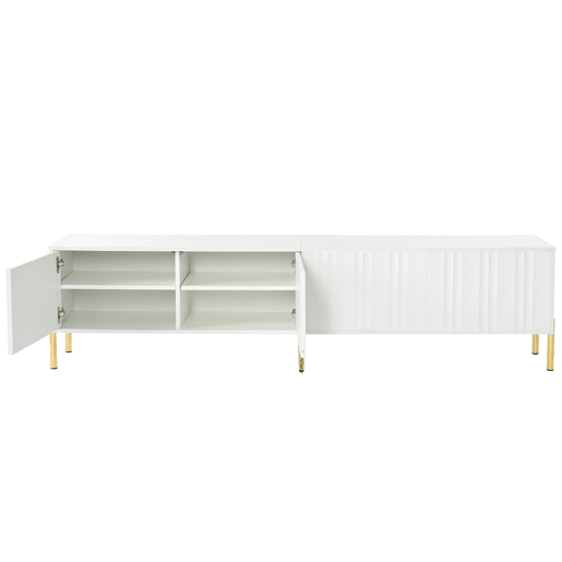 Móvel de TV 190x38x48 cm - Portas com ranhuras, pés dourados - Branco Móvel de TV 190x38x48 cm - Portas com ranhuras, pés dourados - Branco