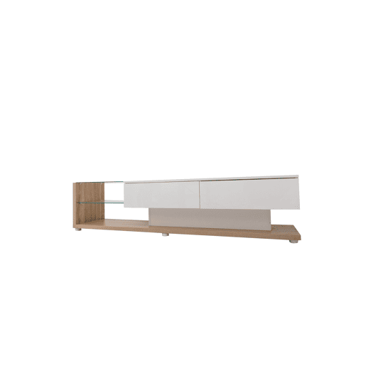 Móvel de TV 170 cm - Painel brilhante, divisórias de vidro, iluminação LED variável - Branco Móvel de TV 170 cm - Painel brilhante, divisórias de vidro, iluminação LED variável - Branco