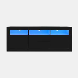 Móvel TV 160 cm adequado para TV de 70u201D - com LED - 2 portas 2 gavetas 3 compartimentos abertos - Preto