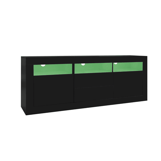 Móvel TV 160 cm adequado para TV de 70u201D - com LED - 2 portas 2 gavetas 3 compartimentos abertos - Preto Móvel TV 160 cm adequado para TV de 70u201D - com LED - 2 portas 2 gavetas 3 compartimentos abertos - Preto