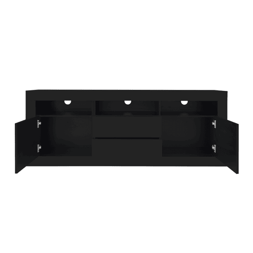 Móvel TV 160 cm adequado para TV de 70u201D - com LED - 2 portas 2 gavetas 3 compartimentos abertos - Preto Móvel TV 160 cm adequado para TV de 70u201D - com LED - 2 portas 2 gavetas 3 compartimentos abertos - Preto