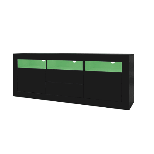 Móvel TV 160 cm adequado para TV de 70u201D - com LED - 2 portas 2 gavetas 3 compartimentos abertos - Preto Móvel TV 160 cm adequado para TV de 70u201D - com LED - 2 portas 2 gavetas 3 compartimentos abertos - Preto