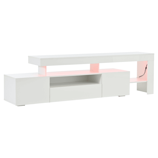 Móvel de TV 192x37x53 cm - Com 3 armários, LED, alto brilho, mesa para TV, branco Móvel de TV 192x37x53 cm - Com 3 armários, LED, alto brilho, mesa para TV, branco