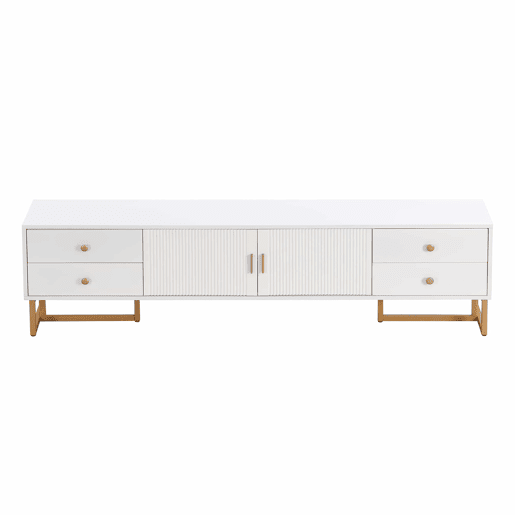 Móvel TV 175 cm - 2 portas texturadas e 4 gavetas - em MDF - Branco Móvel TV 175 cm - 2 portas texturadas e 4 gavetas - em MDF - Branco