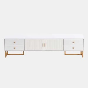 Móvel TV 175 cm - 2 portas texturadas e 4 gavetas - em MDF - Branco