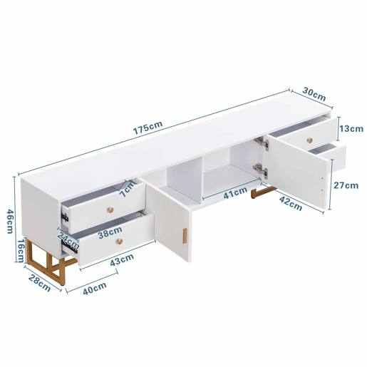 Móvel TV 175 cm - 2 portas texturadas e 4 gavetas - em MDF - Branco Móvel TV 175 cm - 2 portas texturadas e 4 gavetas - em MDF - Branco