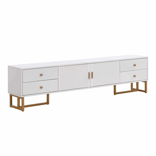 Móvel TV 175 cm - 2 portas texturadas e 4 gavetas - em MDF - Branco Móvel TV 175 cm - 2 portas texturadas e 4 gavetas - em MDF - Branco
