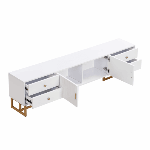 Móvel TV 175 cm - 2 portas texturadas e 4 gavetas - em MDF - Branco Móvel TV 175 cm - 2 portas texturadas e 4 gavetas - em MDF - Branco