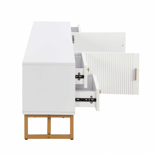 Móvel TV 175 cm - 2 portas texturadas e 4 gavetas - em MDF - Branco Móvel TV 175 cm - 2 portas texturadas e 4 gavetas - em MDF - Branco