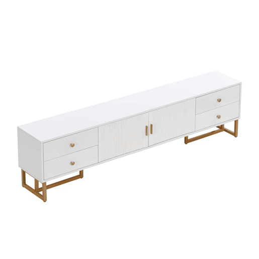 Móvel TV 175 cm - 2 portas texturadas e 4 gavetas - em MDF - Branco Móvel TV 175 cm - 2 portas texturadas e 4 gavetas - em MDF - Branco