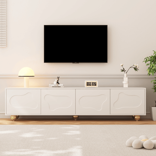 Móvel de TV 180x40x45 cm - Estilo caricatura, com 2 armários, formato de nuvem, 5 pés de apoio, cor branca Móvel de TV 180x40x45 cm - Estilo caricatura, com 2 armários, formato de nuvem, 5 pés de apoio, cor branca