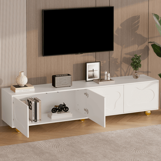 Móvel de TV 180x40x45 cm - Estilo caricatura, com 2 armários, formato de nuvem, 5 pés de apoio, cor branca Móvel de TV 180x40x45 cm - Estilo caricatura, com 2 armários, formato de nuvem, 5 pés de apoio, cor branca