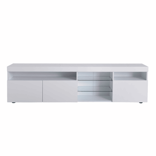 Armário moderno para televisão de 180 cm com LED - 3 portas e 5 compartimentos abertos - Branco Armário moderno para televisão de 180 cm com LED - 3 portas e 5 compartimentos abertos - Branco