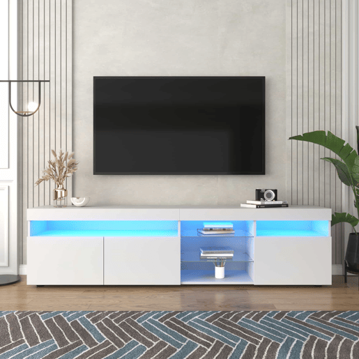 Armário moderno para televisão de 180 cm com LED - 3 portas e 5 compartimentos abertos - Branco Armário moderno para televisão de 180 cm com LED - 3 portas e 5 compartimentos abertos - Branco