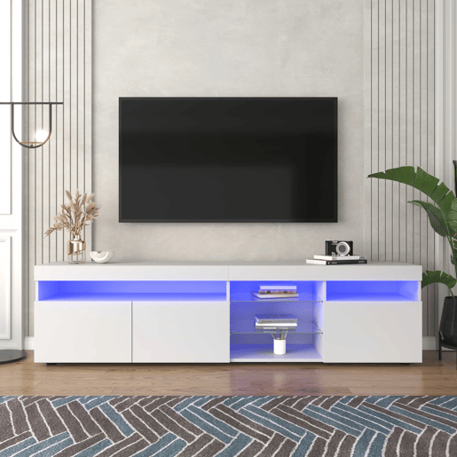 Armário moderno para televisão de 180 cm com LED - 3 portas e 5 compartimentos abertos - Branco Armário moderno para televisão de 180 cm com LED - 3 portas e 5 compartimentos abertos - Branco