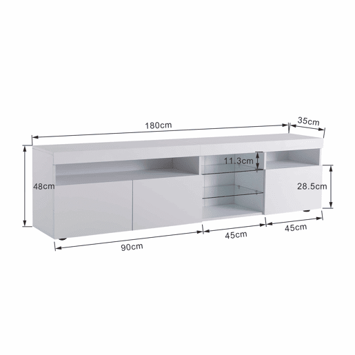 Armário moderno para televisão de 180 cm com LED - 3 portas e 5 compartimentos abertos - Branco Armário moderno para televisão de 180 cm com LED - 3 portas e 5 compartimentos abertos - Branco