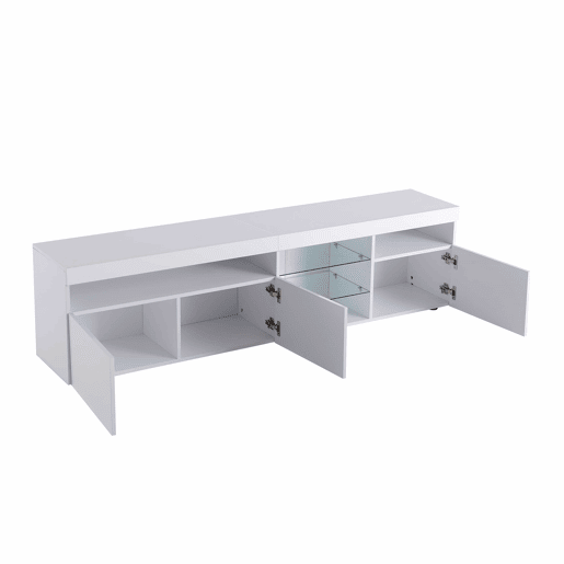 Armário moderno para televisão de 180 cm com LED - 3 portas e 5 compartimentos abertos - Branco Armário moderno para televisão de 180 cm com LED - 3 portas e 5 compartimentos abertos - Branco