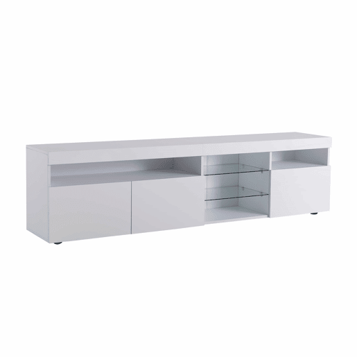 Armário moderno para televisão de 180 cm com LED - 3 portas e 5 compartimentos abertos - Branco Armário moderno para televisão de 180 cm com LED - 3 portas e 5 compartimentos abertos - Branco