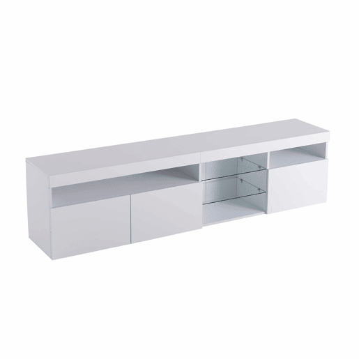 Armário moderno para televisão de 180 cm com LED - 3 portas e 5 compartimentos abertos - Branco Armário moderno para televisão de 180 cm com LED - 3 portas e 5 compartimentos abertos - Branco