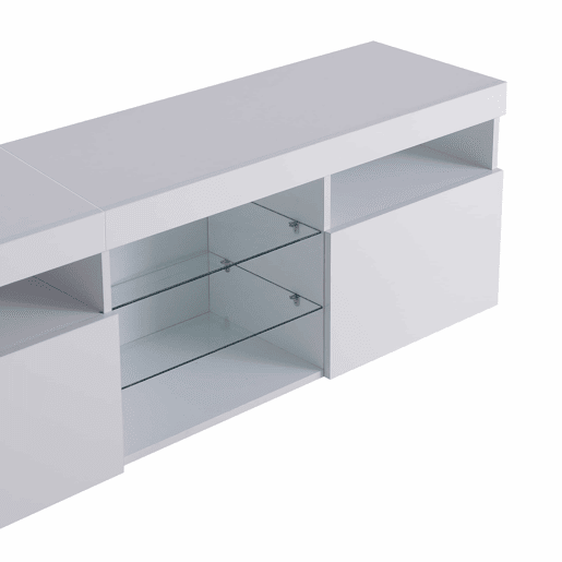 Armário moderno para televisão de 180 cm com LED - 3 portas e 5 compartimentos abertos - Branco Armário moderno para televisão de 180 cm com LED - 3 portas e 5 compartimentos abertos - Branco