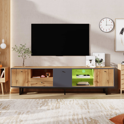 Armário TV com LED 190 cm - 6 ecrãs e 1 gaveta - Natural Armário TV com LED 190 cm - 6 ecrãs e 1 gaveta - Natural