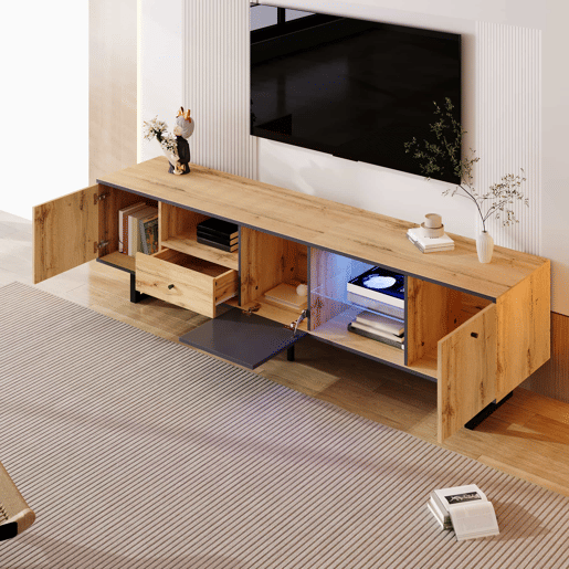 Armário TV com LED 190 cm - 6 ecrãs e 1 gaveta - Natural Armário TV com LED 190 cm - 6 ecrãs e 1 gaveta - Natural