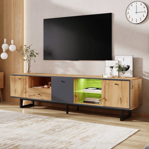 Armário TV com LED 190 cm - 6 ecrãs e 1 gaveta - Natural Armário TV com LED 190 cm - 6 ecrãs e 1 gaveta - Natural