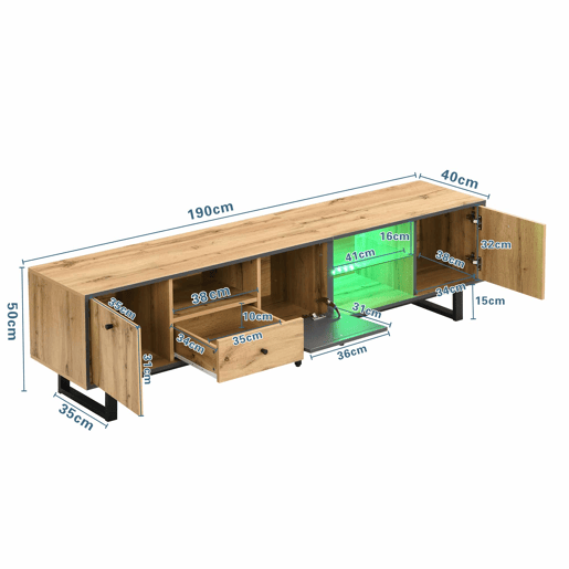 Armário TV com LED 190 cm - 6 ecrãs e 1 gaveta - Natural Armário TV com LED 190 cm - 6 ecrãs e 1 gaveta - Natural