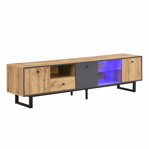 Armário TV com LED 190 cm - 6 ecrãs e 1 gaveta - Natural Armário TV com LED 190 cm - 6 ecrãs e 1 gaveta - Natural