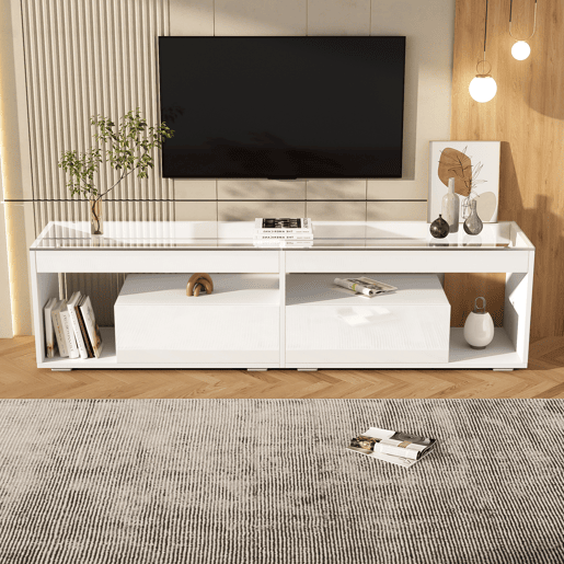 Móvel para TV 70 - LED, alto brilho, 2 gavetas, consola para salaquarto - Branco Móvel para TV 70 - LED, alto brilho, 2 gavetas, consola para salaquarto - Branco
