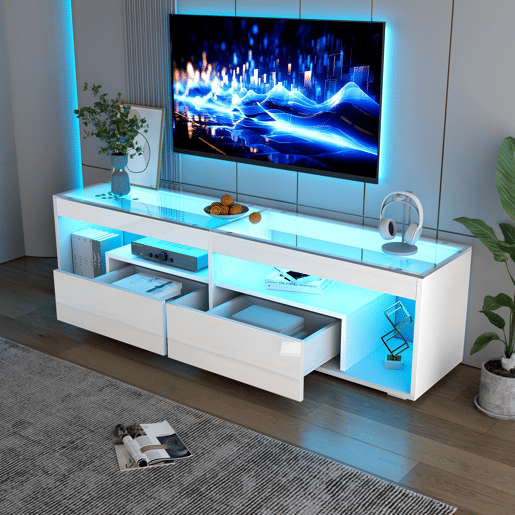 Móvel para TV 70 - LED, alto brilho, 2 gavetas, consola para salaquarto - Branco Móvel para TV 70 - LED, alto brilho, 2 gavetas, consola para salaquarto - Branco