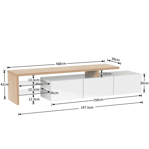 Móvel de TV 160 cm - Design moderno, elegante, arrumação prática, branco brilhante, efeito madeira, prateleiras de vidro, iluminação LED - Branco Móvel de TV 160 cm - Design moderno, elegante, arrumação prática, branco brilhante, efeito madeira, prateleiras de vidro, iluminação LED - Branco