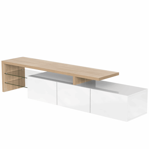 Móvel de TV 160 cm - Design moderno, elegante, arrumação prática, branco brilhante, efeito madeira, prateleiras de vidro, iluminação LED - Branco Móvel de TV 160 cm - Design moderno, elegante, arrumação prática, branco brilhante, efeito madeira, prateleiras de vidro, iluminação LED - Branco