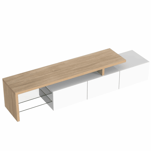 Móvel de TV 160 cm - Design moderno, elegante, arrumação prática, branco brilhante, efeito madeira, prateleiras de vidro, iluminação LED - Branco Móvel de TV 160 cm - Design moderno, elegante, arrumação prática, branco brilhante, efeito madeira, prateleiras de vidro, iluminação LED - Branco