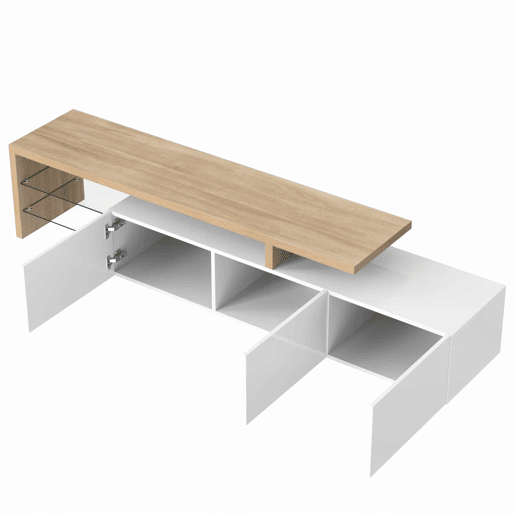 Móvel de TV 160 cm - Design moderno, elegante, arrumação prática, branco brilhante, efeito madeira, prateleiras de vidro, iluminação LED - Branco Móvel de TV 160 cm - Design moderno, elegante, arrumação prática, branco brilhante, efeito madeira, prateleiras de vidro, iluminação LED - Branco