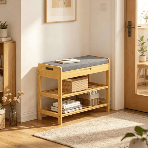 Banco Zapatero 68 x 30 x 50 cm u2014 com assento almofadado, espaço de arrumação oculto e design de canto u2014 cinzento Banco Zapatero 68 x 30 x 50 cm u2014 com assento almofadado, espaço de arrumação oculto e design de canto u2014 cinzento
