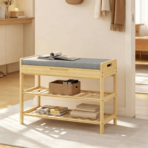 Banco Zapatero 68 x 30 x 50 cm u2014 com assento almofadado, espaço de arrumação oculto e design de canto u2014 cinzento Banco Zapatero 68 x 30 x 50 cm u2014 com assento almofadado, espaço de arrumação oculto e design de canto u2014 cinzento