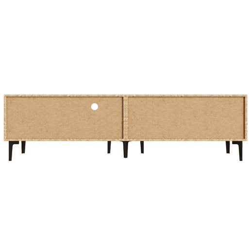 Móvel de TV 180x35x49 cm - 2 armários e prateleiras abertas - Madeira + Preto Móvel de TV 180x35x49 cm - 2 armários e prateleiras abertas - Madeira + Preto