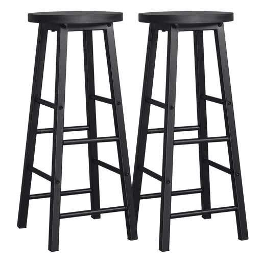 Conjunto de 2 bancos de bar 30x30x71 cm - estilo bistrô com apoio para os pés - preto Conjunto de 2 bancos de bar 30x30x71 cm - estilo bistrô com apoio para os pés - preto